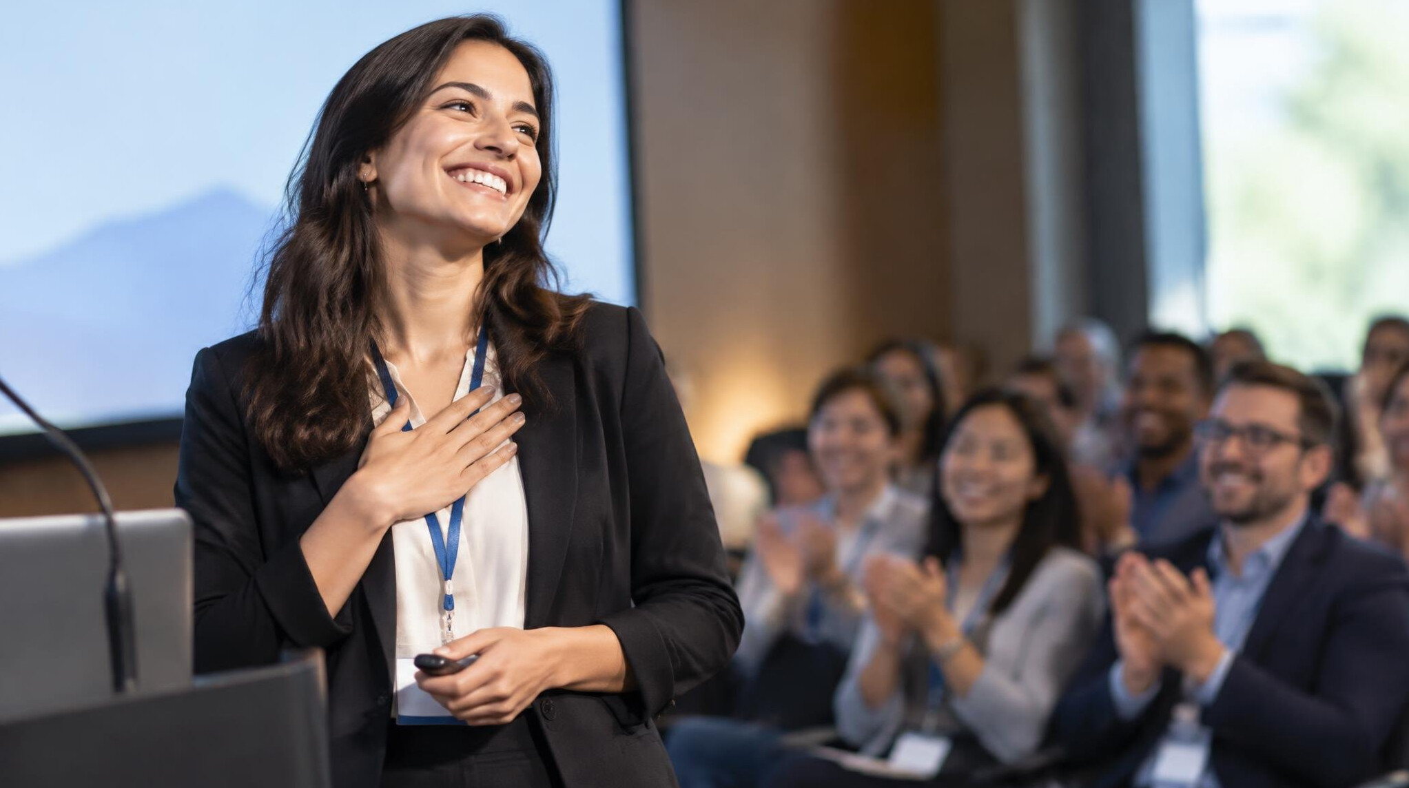 person smiling after presentation