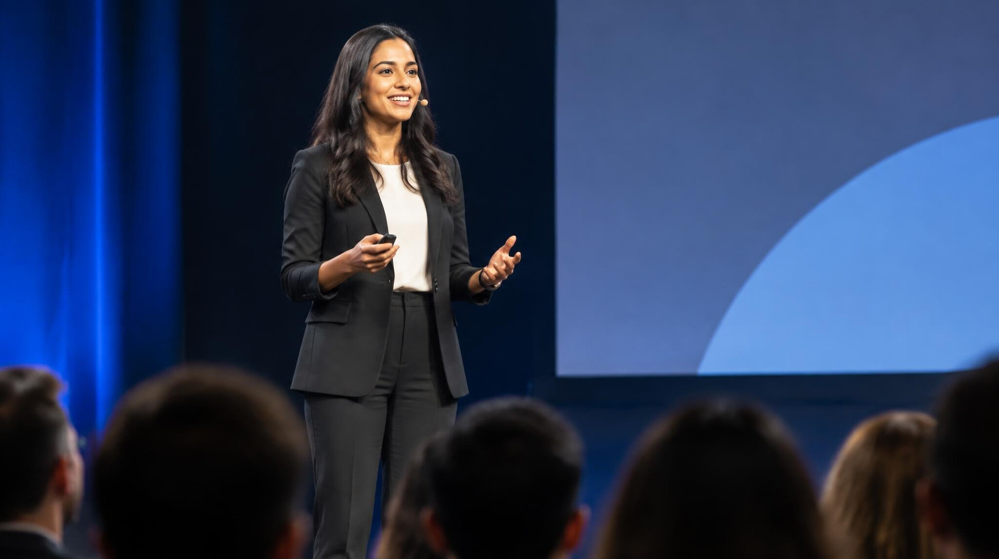 person speaking in front of audience