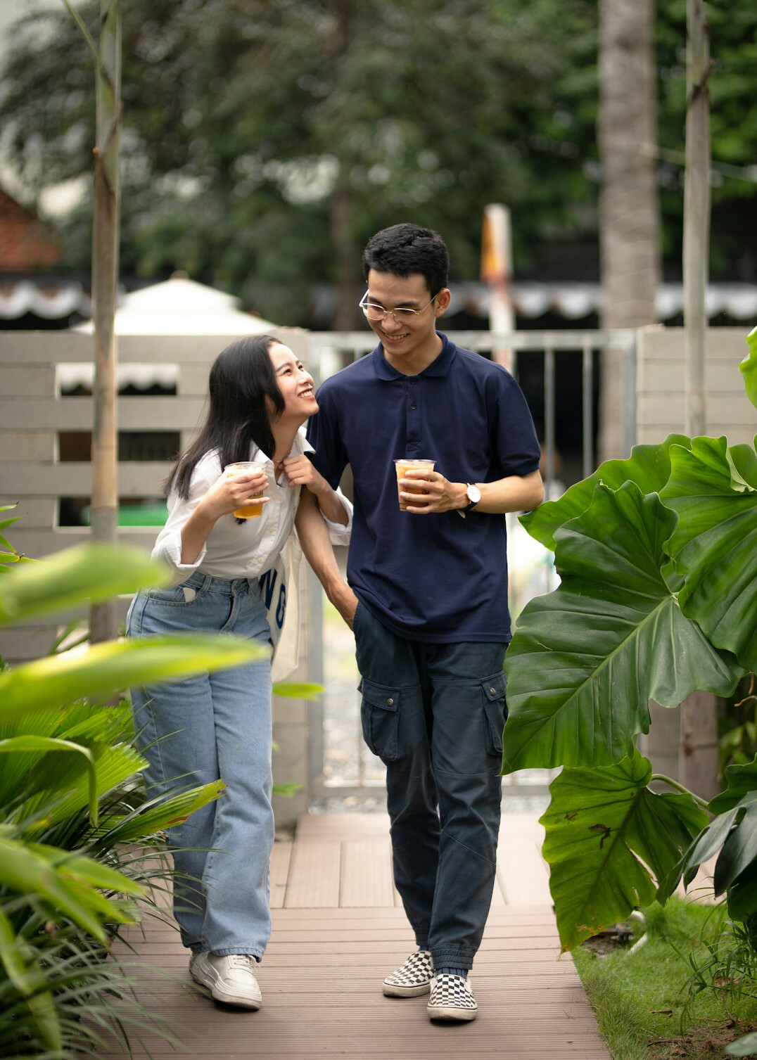 couple walking and talking